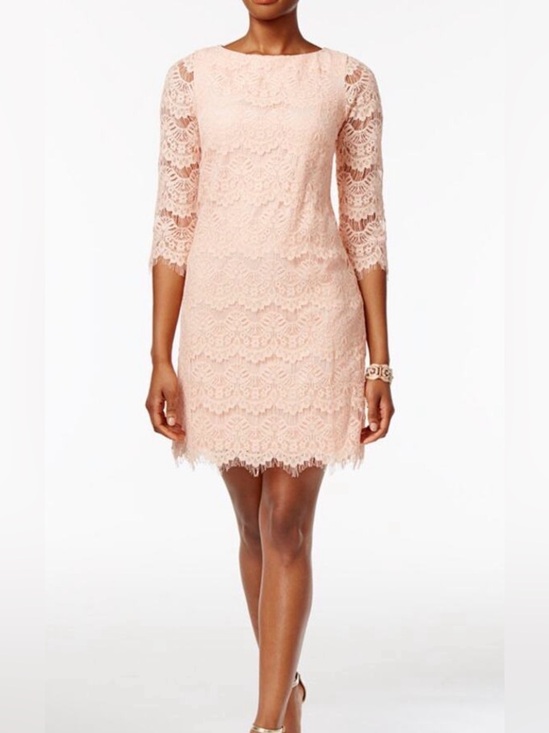 Jessica Howard Dresses & Skirts - 🍑🍑🍑Jessica Howard Elegant Bright Pastel Peach Boat Neck Lace Dress sz10